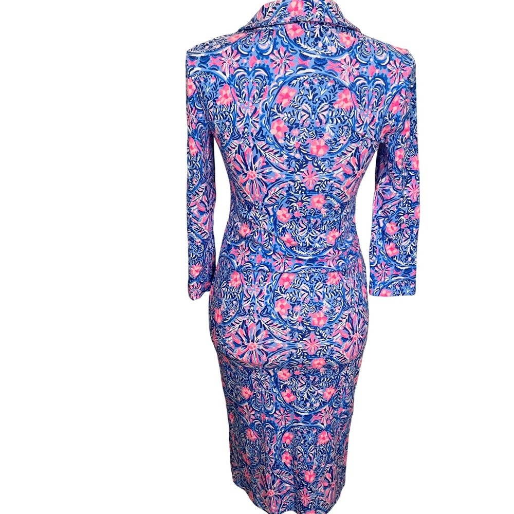 Lilly Pulitzer Dress Women XS Blue Pink Floral Reema Beach Vivid Cotton Modal - Picture 4 of 14